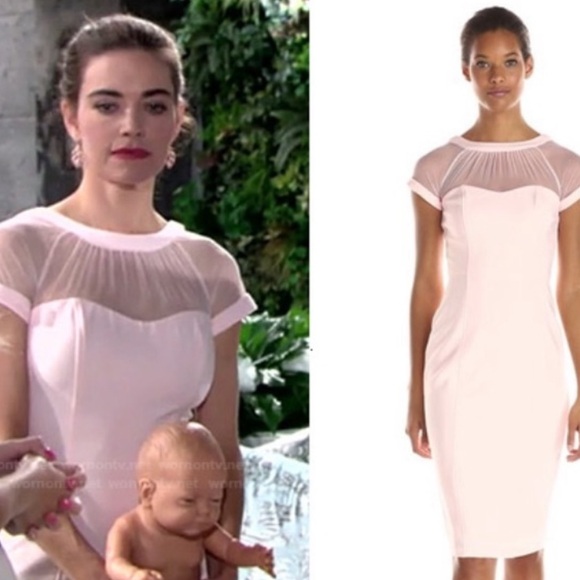 Maggy London Women's Blush Pink Illusion Top Crepe Dress - Picture 11 of 12